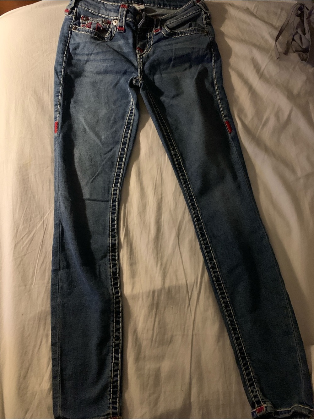 True Religion Blue Skinny Jeans with Red Trim